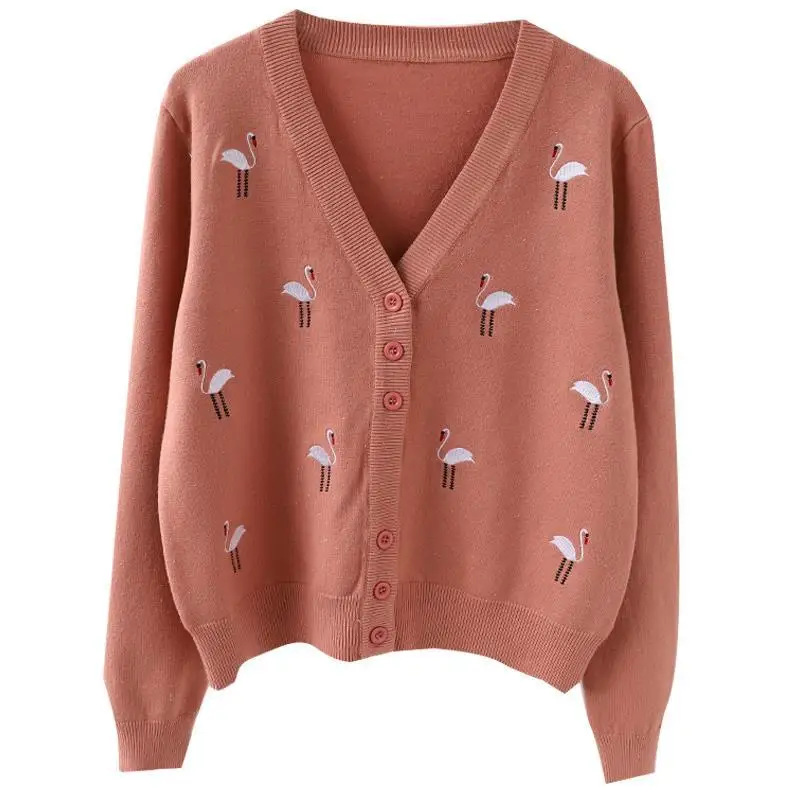 

2022 Women Autumn Winter knitted Sweater Pullovers Female Knitted Swan Printed Cardigan Shirts Lady knitting Jumper Tops Outwear