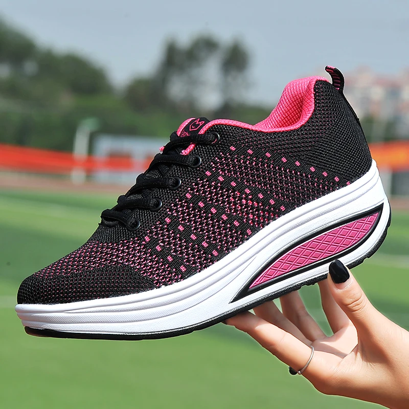 

colors women vulcanize shoes fashion trend platform ladies sneakers mesh breathable shake female moccasins high heels lady swing