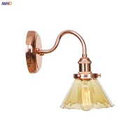 iwhd creative rose golden glass led wall lamp retro nordic wall light with switch modern wandlamp vintage fixtures bedside lamp