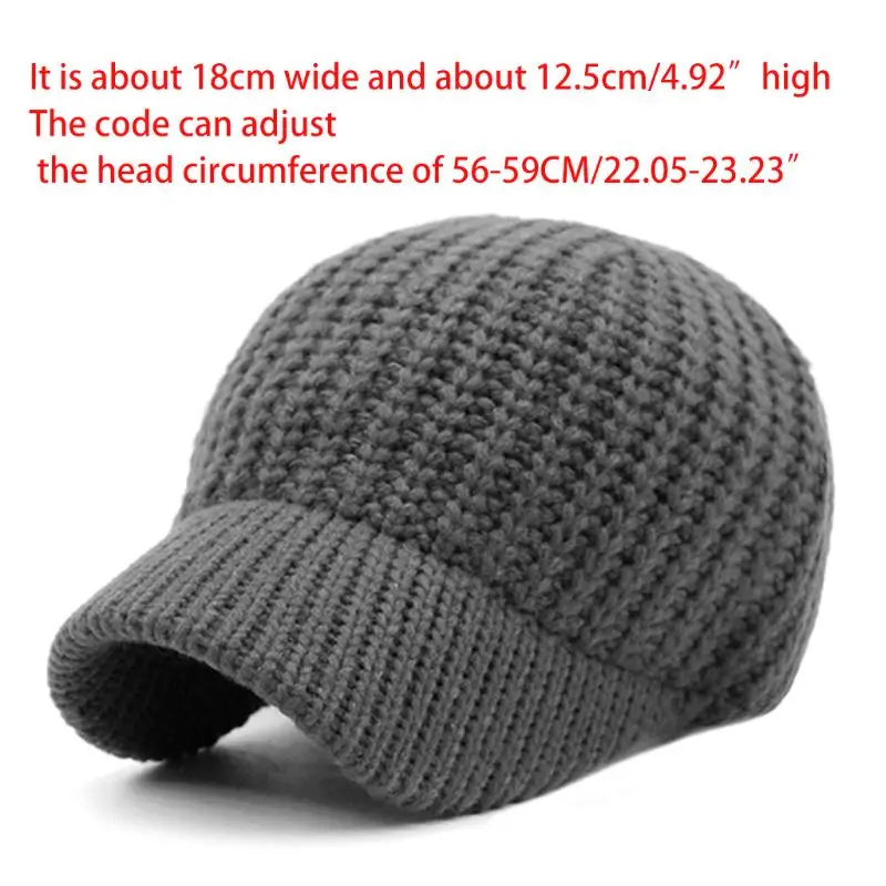 

Unisex Winter Autumn Chunky Knitted Baseball Cap Handmade Crochet Solid Color Warm Slouchy Outdoor Beanie Hat with Visor