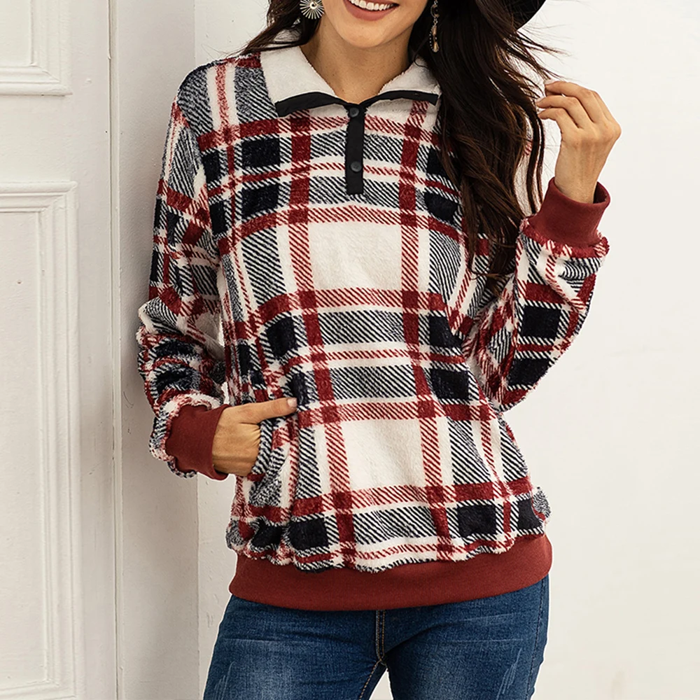 Весенние новые рождественские клетчатые блузки женские повседневные винтажные