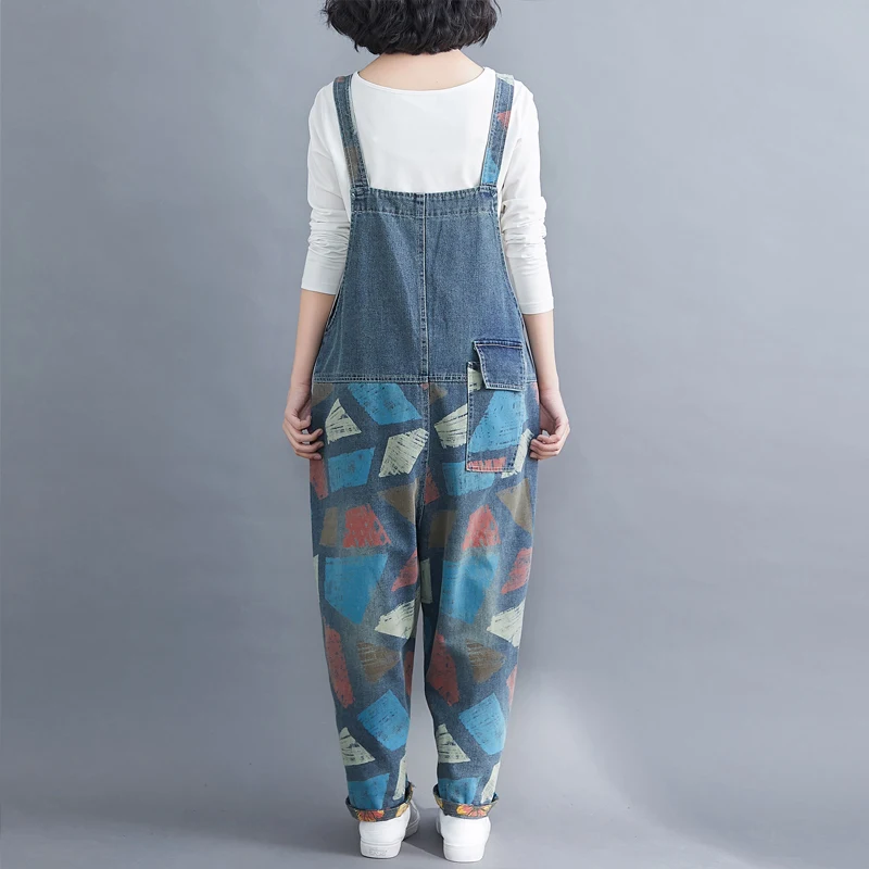 Женские джинсовые брюки винтажные комбинезоны с цветочным принтом лето