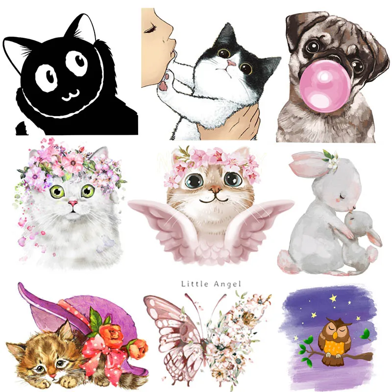 

Cartoon Animal Applique Heat Thermal Transfer For Clothing Cute Cat Patch Iron-on Transfers On Clothes Iron On Patches Washable