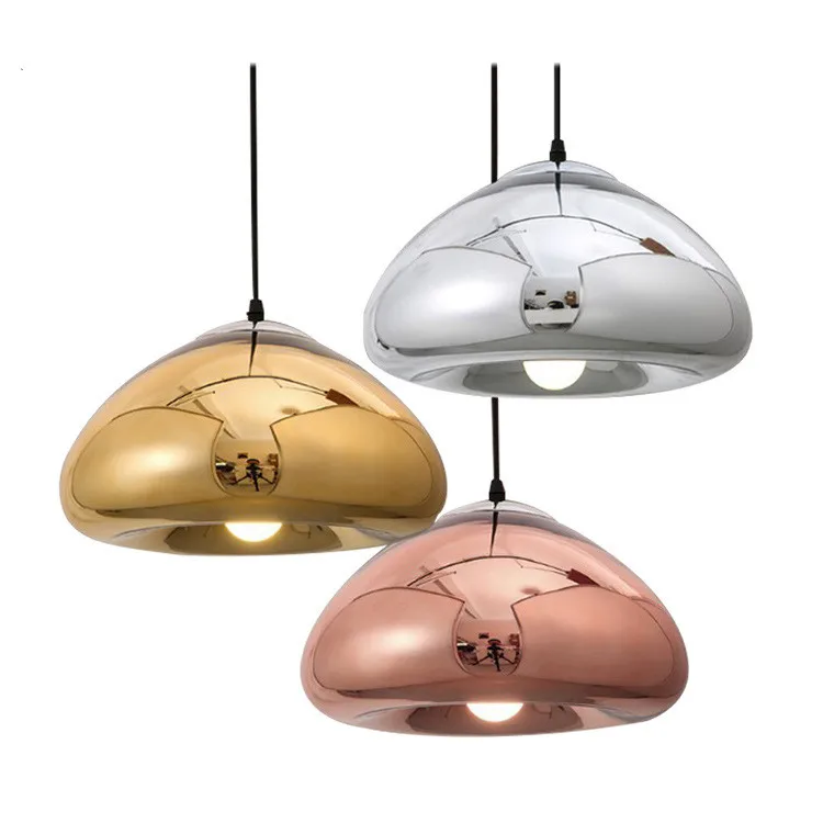 

Modern plated glass pendent light kitchen bar coffee house hanging lamp copper sliver shade mirror golden silver droplight