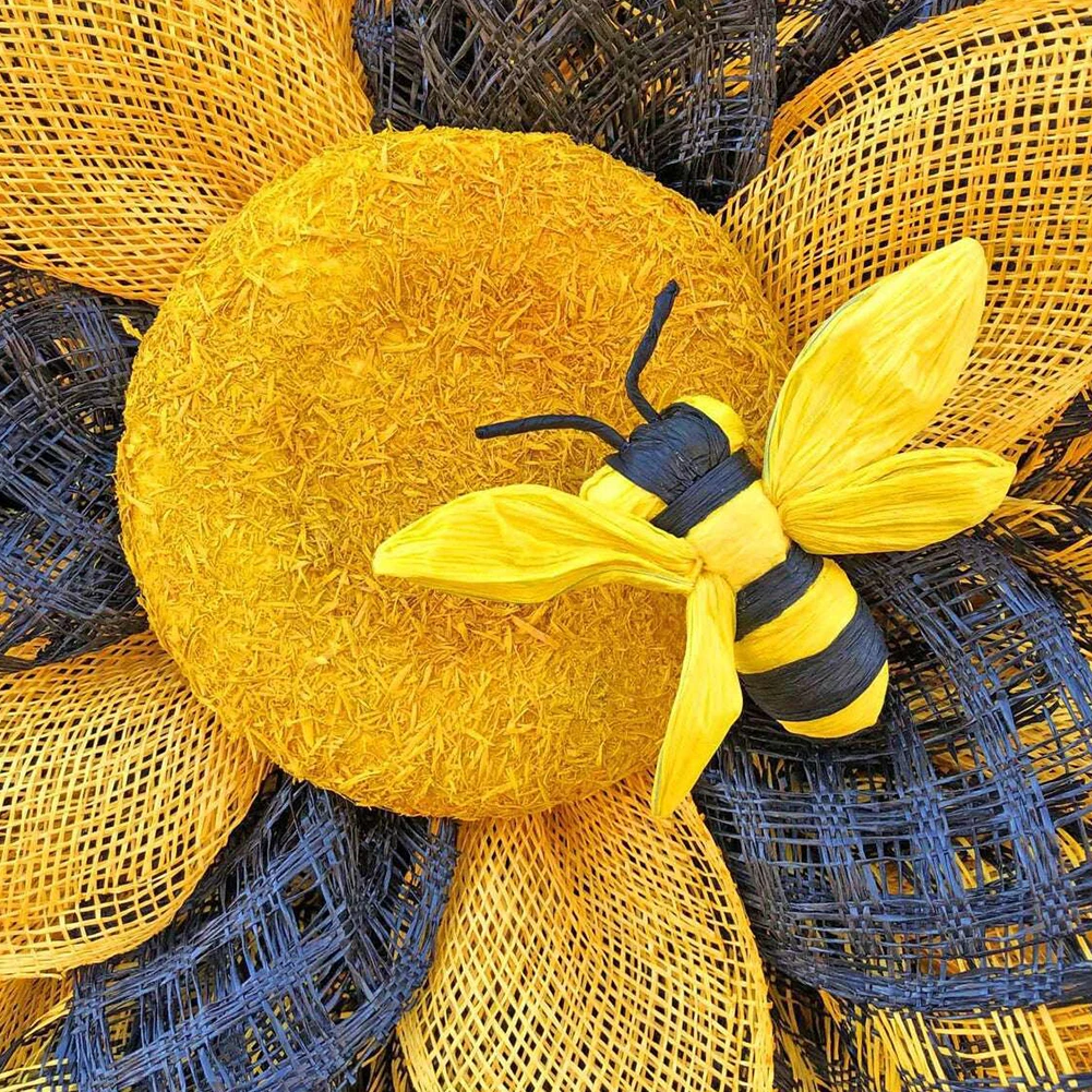 

Wedding Gift Indoor Outdoor Garden Pendant Pastoral Sunflower Bees Front Door Summer Home Decoration Wall Artificial Wreath