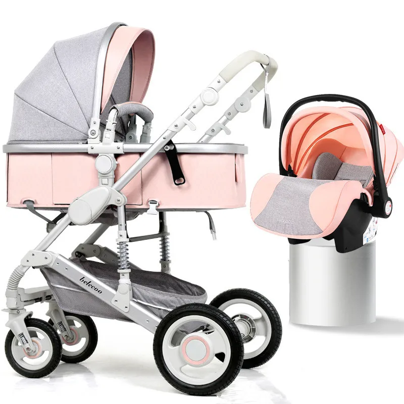 High Landscape Baby Stroller 3 in 1 Portable Luxury with Car Seat Hot Mom Pink Travel Pram 8 Free Gifts | Мать и ребенок