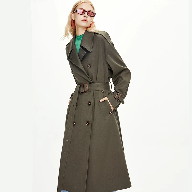 

2020 Fashion Women Trench Coat With Belt Turn Down Collar Drouble Breated Women Long Trench Femme Casaco Abrigo Streetwear