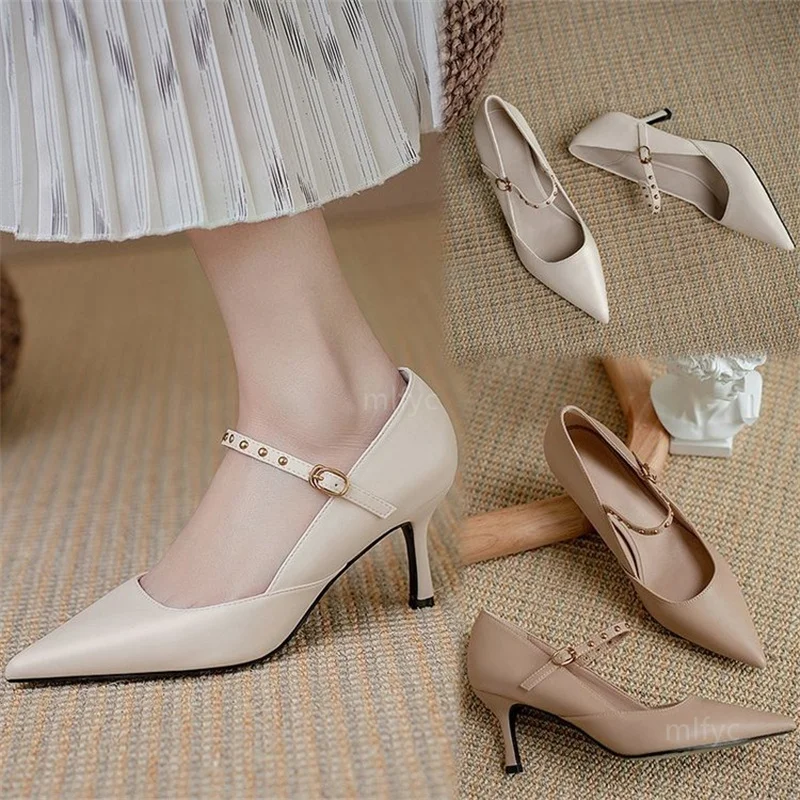 

2021 new single shoes summer autumn buckle high heels laces stiletto fairy fairy all-match sandals shoe for women heels women