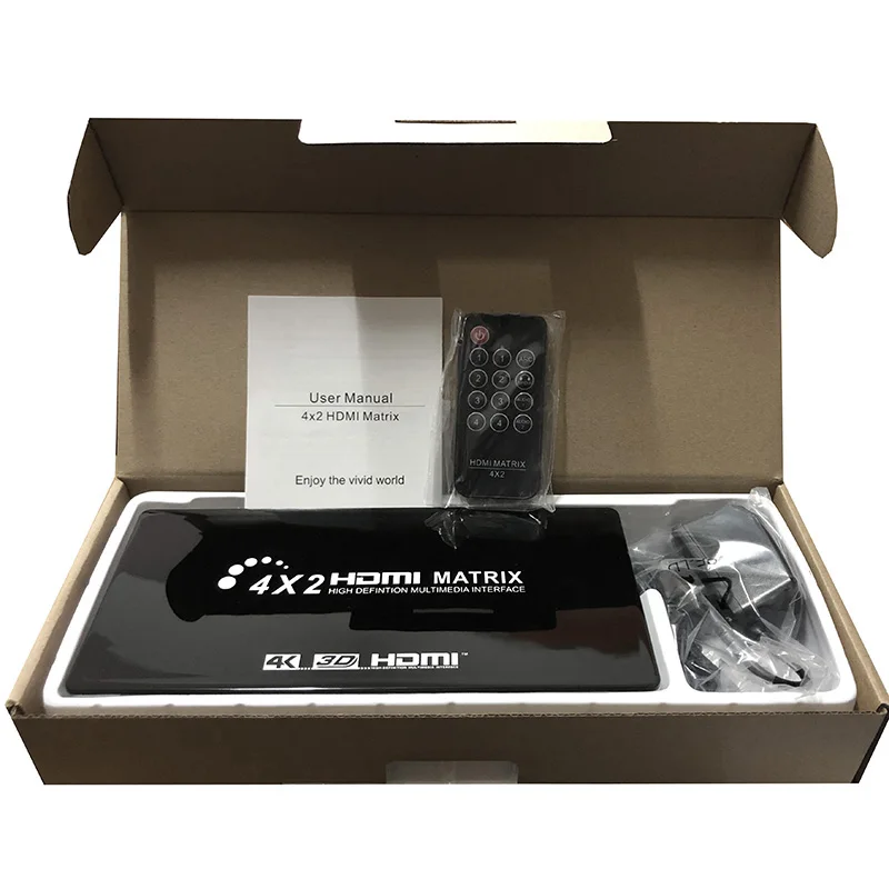 

4K HDMI Matrix 4X2 Switch Splitter Full HD 3D 1080P HDMI Matrix Converter Adapter W/ Remote Control Toslink SPDIF Audio PC to TV