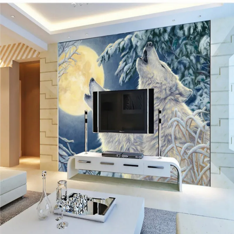 

Прямая доставка пользовательские фото обои на заказ зимний лунный свет белый волк обои ресторан отель Фреска картина маслом обои