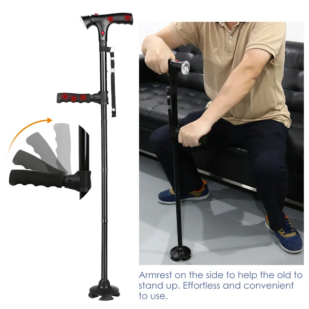 

Telescopic Collapsible Folding Cane LED Trusty Walking Cane with Alarm for Elder