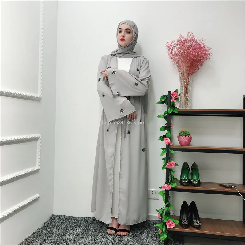 Мусульманская вышивка кардиган абайя парадный вечерний костюм с халаты кимоно