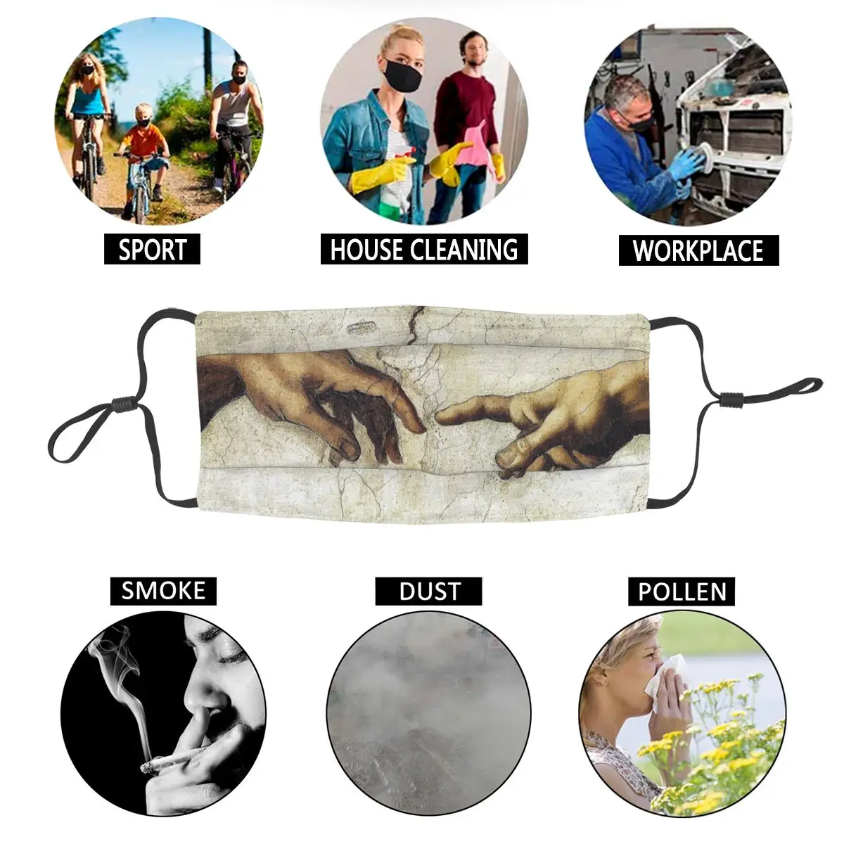 

The Creation Of Adam Adult Non-Disposable Face Mask Anti Haze Anti Dust Protection Cover Respirator Mouth Muffle