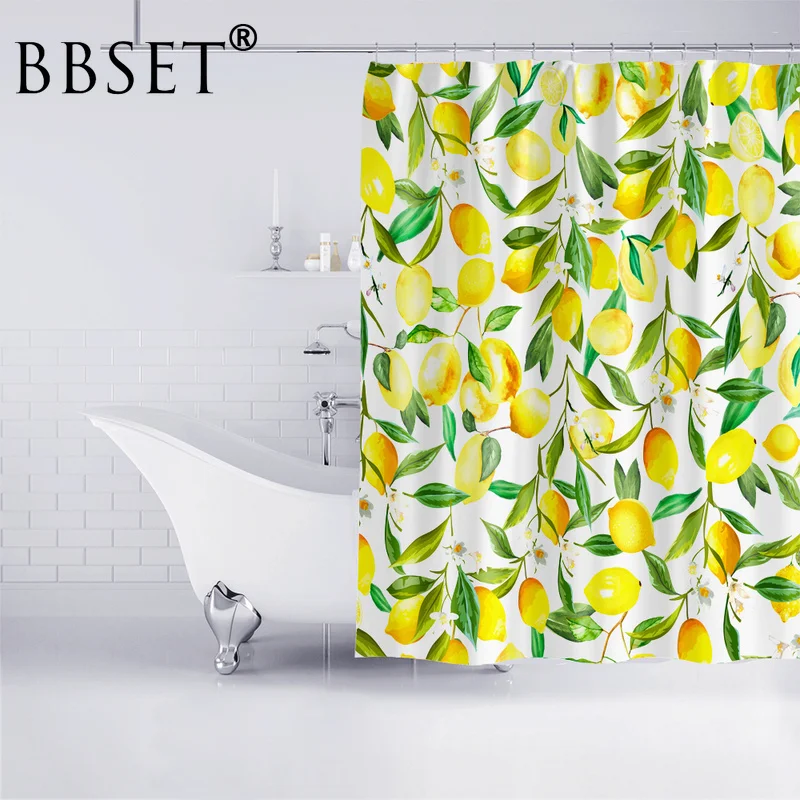

Summer Fruit Shower Curtain Yellow Fruit Lemon Pattern Waterproof Multi-size Douchegordijn Bathroom Decor with 12 Hooks