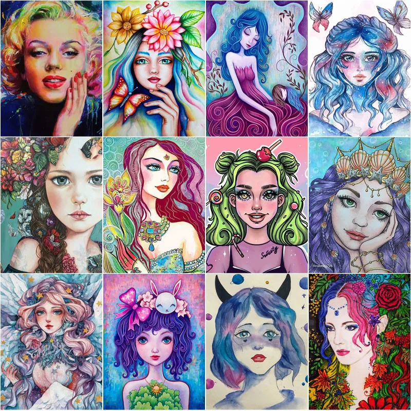 

Diamond Mosaic Art Cartoon Hand Drawn Beauty 5D Diamond Painting Cross Stitch Round Drill Rhinestone Embroidery Kids Room Decor