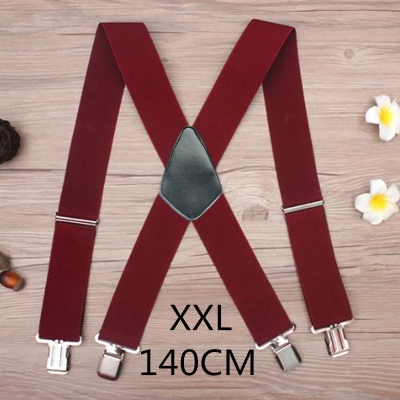 Wine red-140cm 100 см 120 см 140 см размера плюс 5 см ширина высокие эластичные регулируемые мужские подтяжки 4 прочные зажимы Подвески сверхпрочные х Задние подтяжки - Цвет: Wine red-140cm