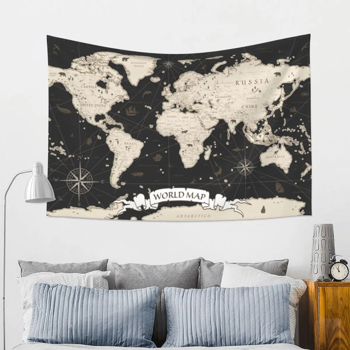 Настенный Ретро гобелен с картой мира настенный из полиэстера в стиле хиппи