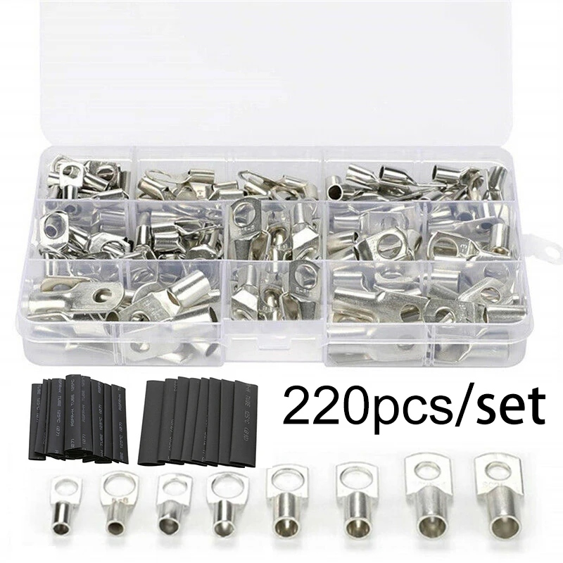 

220pcs Box Copper Ring Lug Terminal Heat Shrinkable Tube Wire Cable Connectors