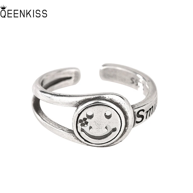 

QEENKISS RG6529 2022 ювелирные изделия оптом модные женские на день рождения Свадебный Подарок Круглый смайлик 925 Стерлинговое Серебро Открытое кол...