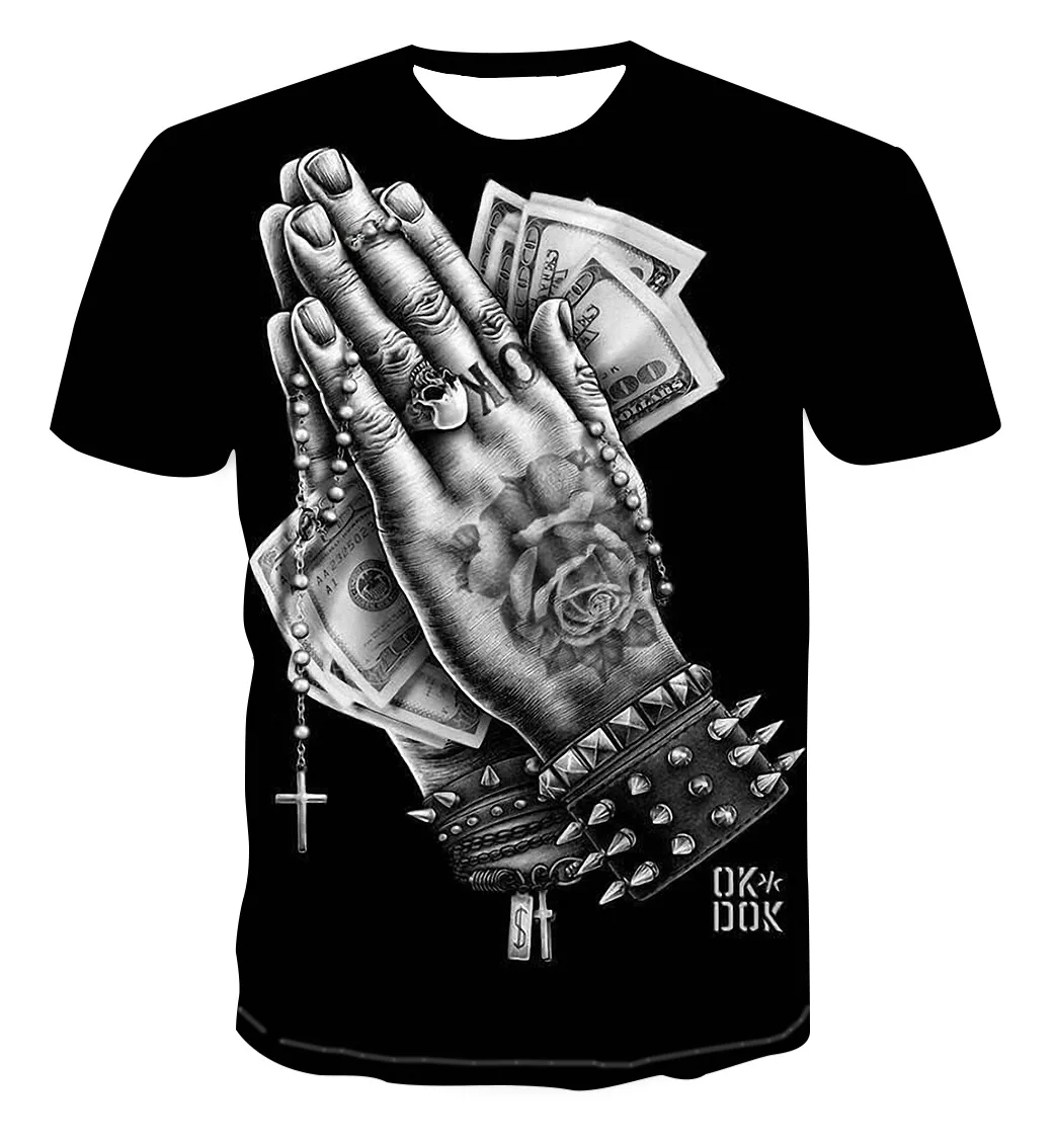 

2021 summer new creative hands painting dollar bill 3D T-shirt digital printing men's short sleeve
