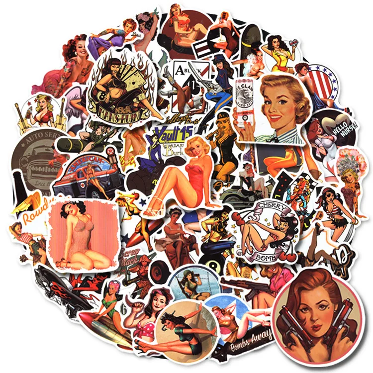 

49pcs retro girl stickers European and American sexy girl laptop suitcase motorcycle waterproof graffiti stickers wholesale