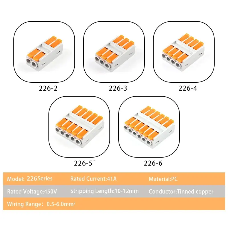 Butt TYPE Home Electircal Wire Connectors Quick Push-In Conductor Terminal Block Cable Led Light connectors 6mm2 2/3/4/5/6 Pin |