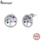 Bamoer Аутентичные Красочные Древо жизни 925 пробы серебряные серьги-шпильки эффектные ювелирные изделия Bijoux BSE497