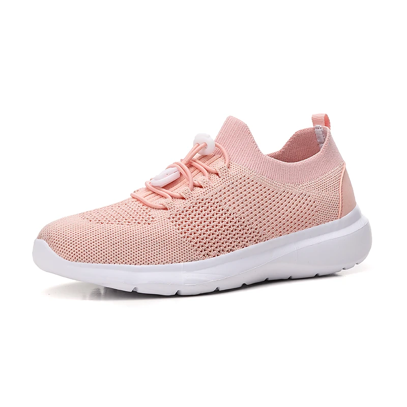 

Ladies Casual Flat Shoes Pink Light Breathable Knitted Sock Sneakers Plus Size Lace Up Non-slip Tennis Footwear Basket Trainers