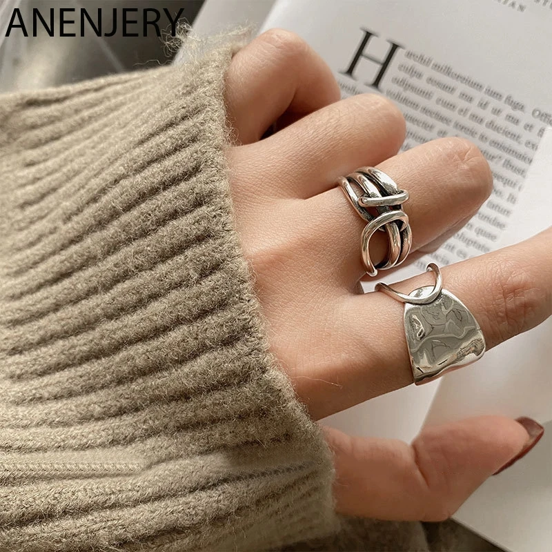 

Fashion Width Surface Knot Winding Thai Silver Color Ring Open Finger Ring For Women Jewelry Gifts