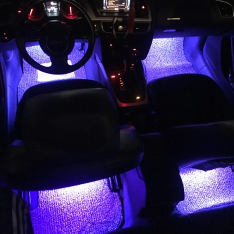 Vierudios 4pcs Car RGB 12 LED Strip Light Atmosphere Foot USB Lighter Colorful Music Voice Sound Control | Автомобили и мотоциклы