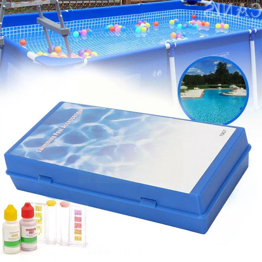 

1set Swimming Pool Special Test Kit Accessories PH Chlorine Water Inspection Liquid Component Test Quality Water Box F8W7