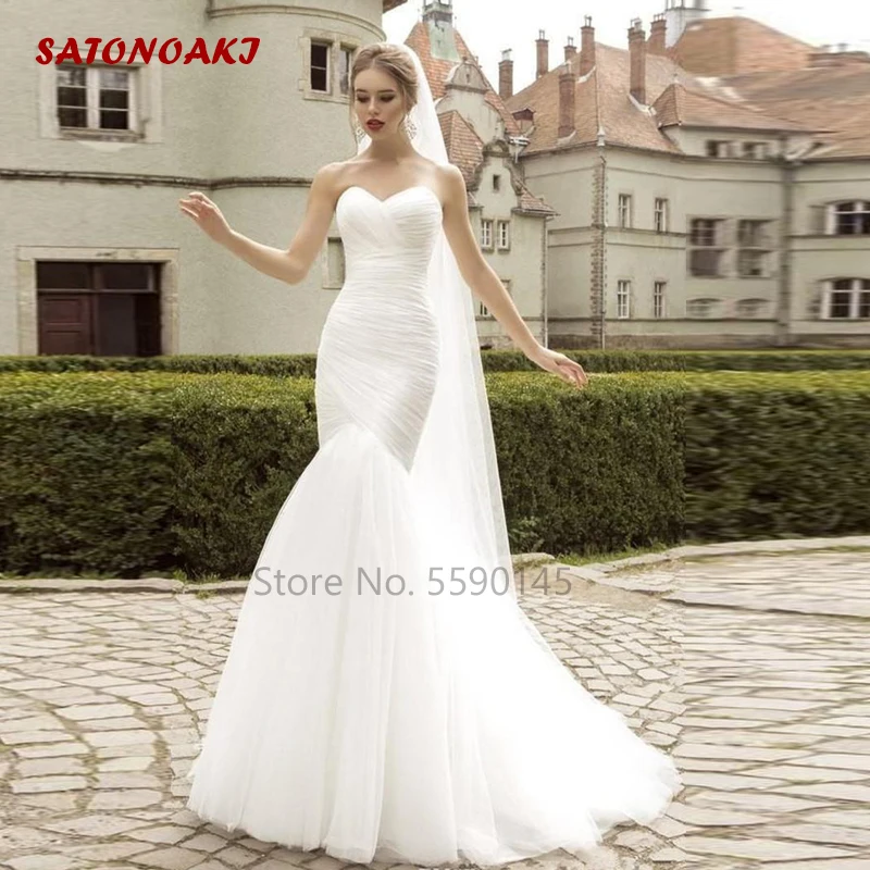 

2020 New Arrival Tulle Mermaid Wedding Dress Lace Up Back White/Ivory Bridal Gown Vestido De Novia Robe Mariage Undefined Online
