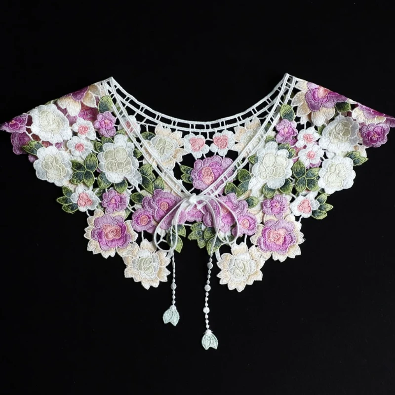 

Fairytale Detachable Fake Collar Lace Shawl Embroidery Floral Capelet Dickey XX9D