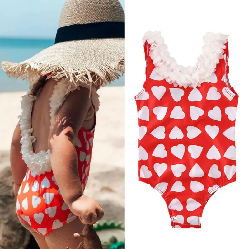 2020 Valentine’s Toddler Love Heart Bathing Suit Kid Girl Baby Kids Prints Bikini Swimwear One-piece Swimsuit 0-5Y | Детская одежда и