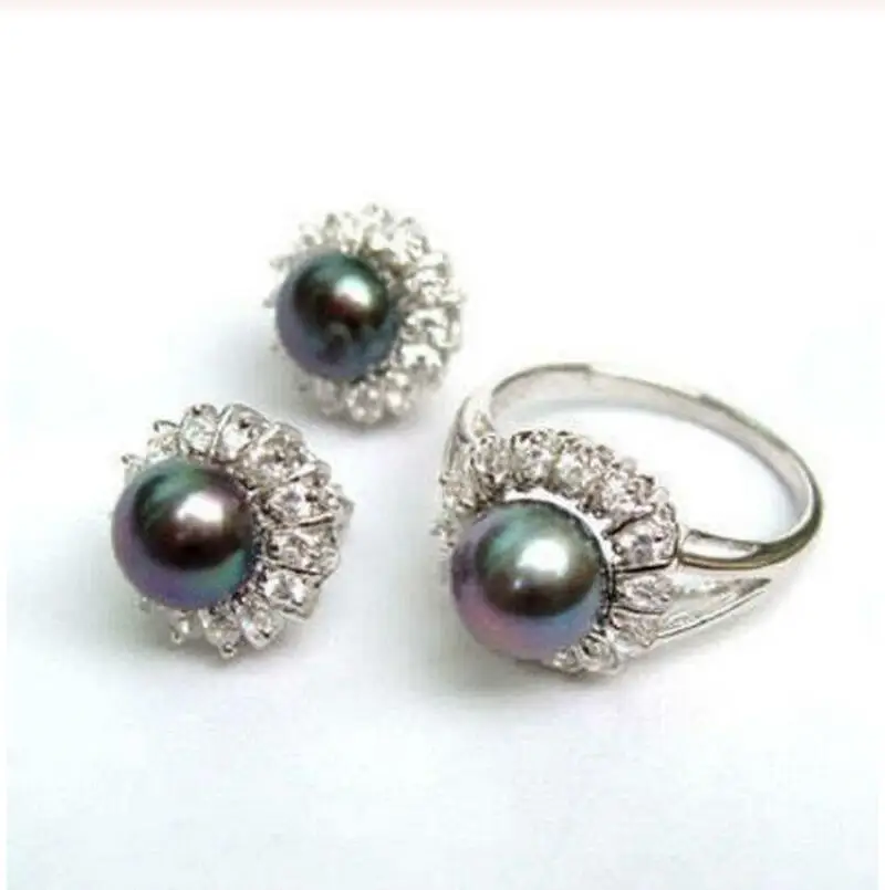 Бесплатная доставка ювелирные изделия 10 мм Черная оболочка жемчужное кольцо