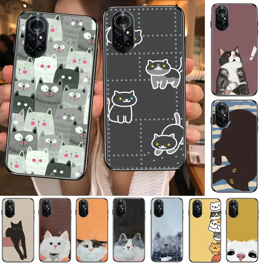 

Cartoon cute funny cat Clear Phone Case For Huawei Honor 20 10 9 8A 7 5T X Pro Lite 5G Black Etui Coque Hoesjes Comic Fash des
