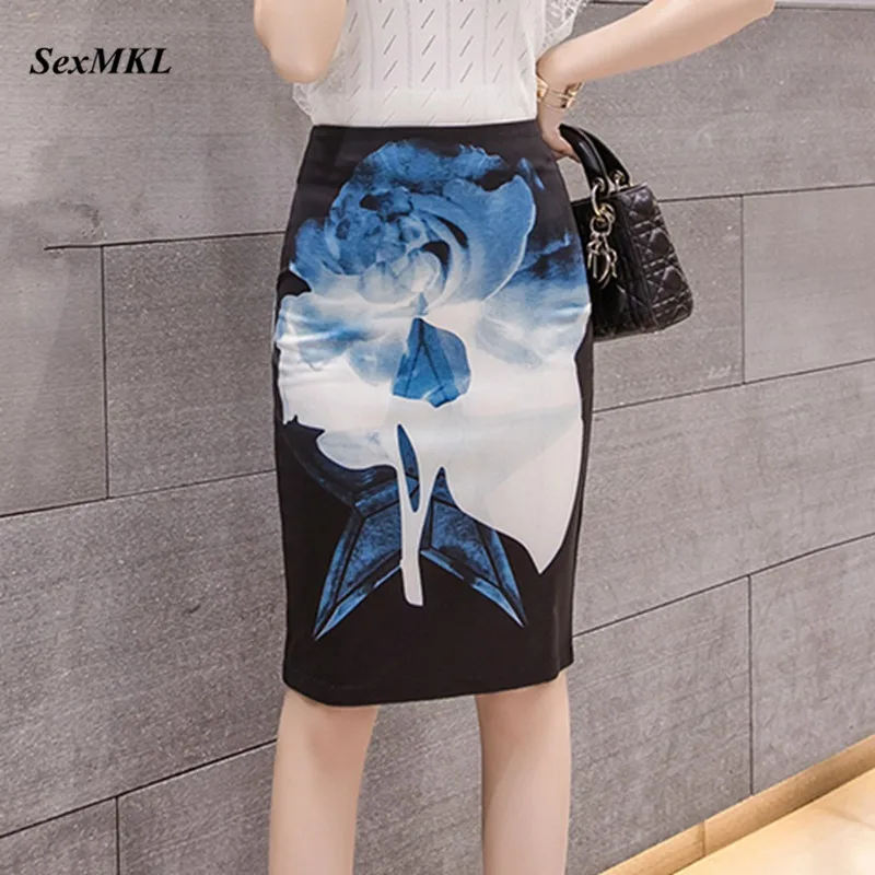Женская юбка-карандаш с цветочным принтом Повседневная облегающая офисная юбка