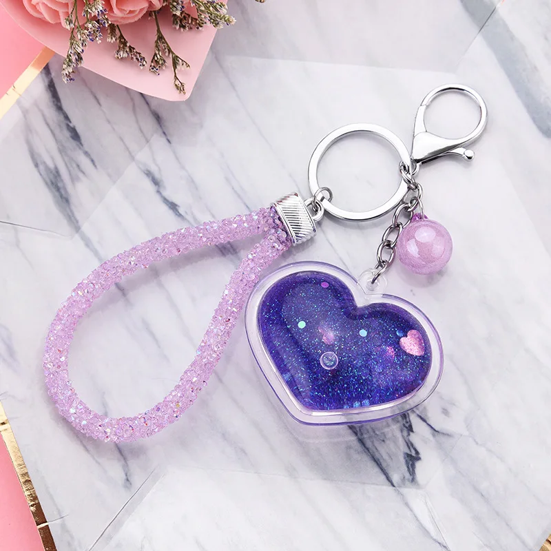 

New Trend Acrylic Love Keychain Can Flow Streamer Sandbags Accessories Car Accessories Bag Key Ring