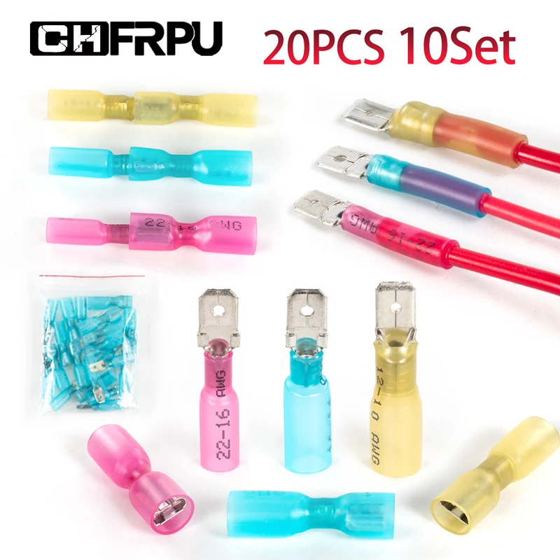 

20pcs/10 sets MDD / FDFD fork terminal heat shrink crimp terminal kit insulated butt wire connector cable cable female end butt