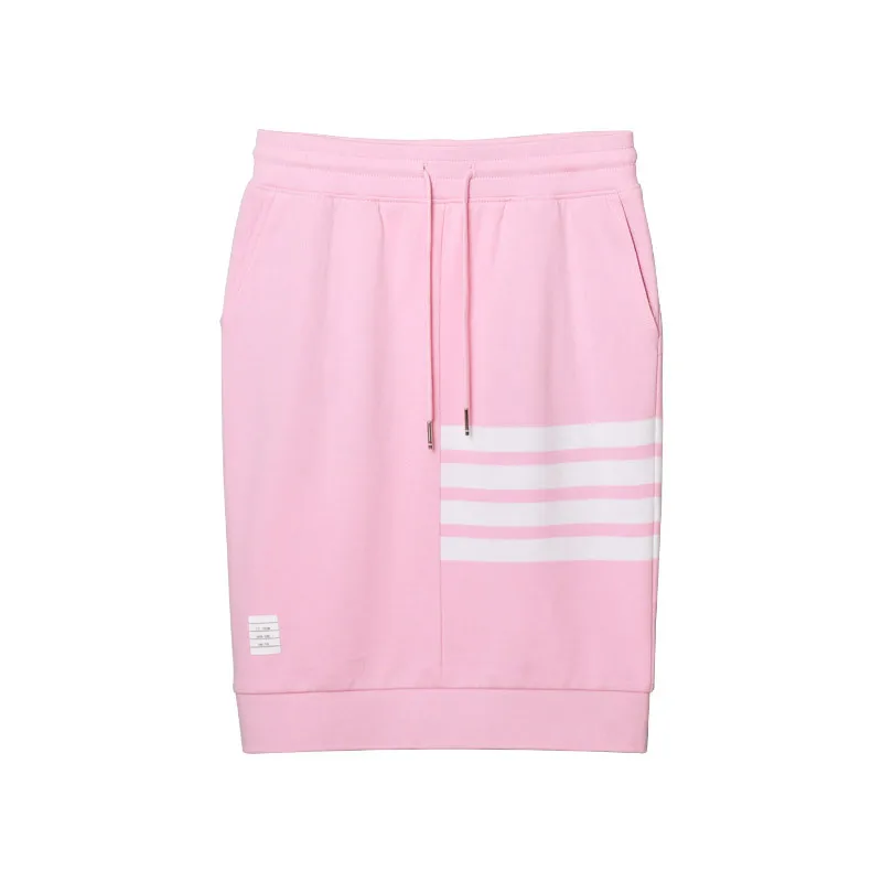 

2021 TB THOM women's dyed high waist skirts cotton stripe sport skirt women lady's knee-length empire bud shirt gray blue pink