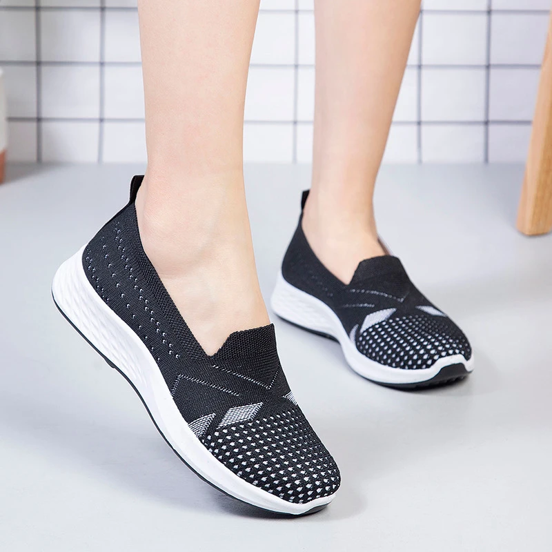 

Женские кроссовки на плоской подошве, дышащие однотонные, Повседневная Удобная обувь, вязаные, для улицы, на весну