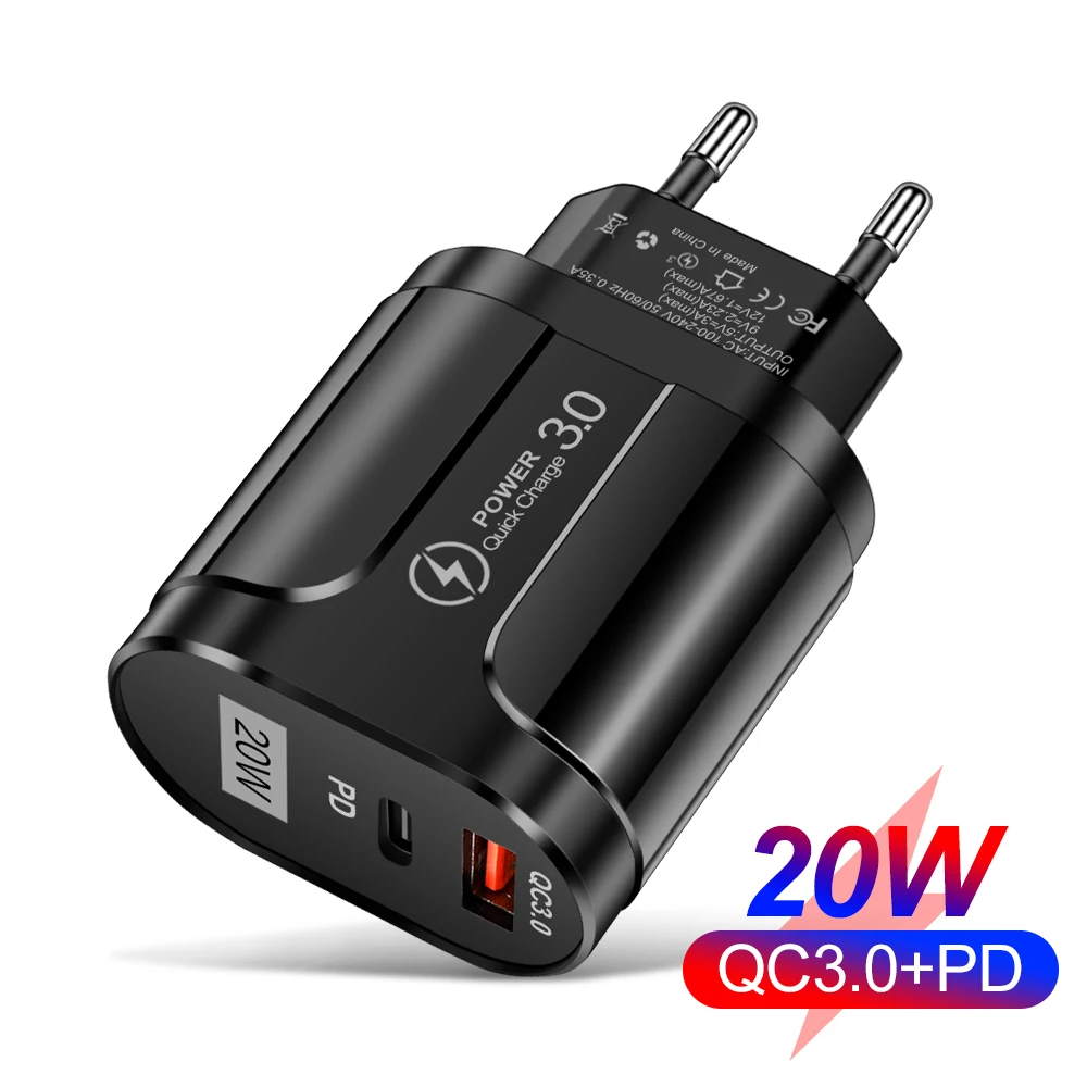 

20W PD Travel charger QC3.0 Mobile Phone Chargers USB C Charger EU/US/UK For iPhone13 12 Pro Max Samsung Xiaomi Wall Chargers