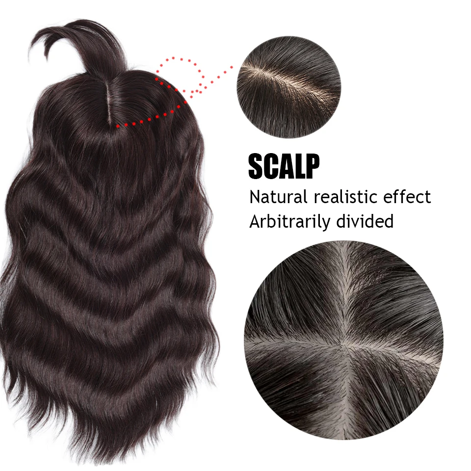 

HUAYA Head Top Wig for Women Hair Pieces Heat Resistant Long Water Wave Synthetic Hair With Bangs Clip in Hair Extensions