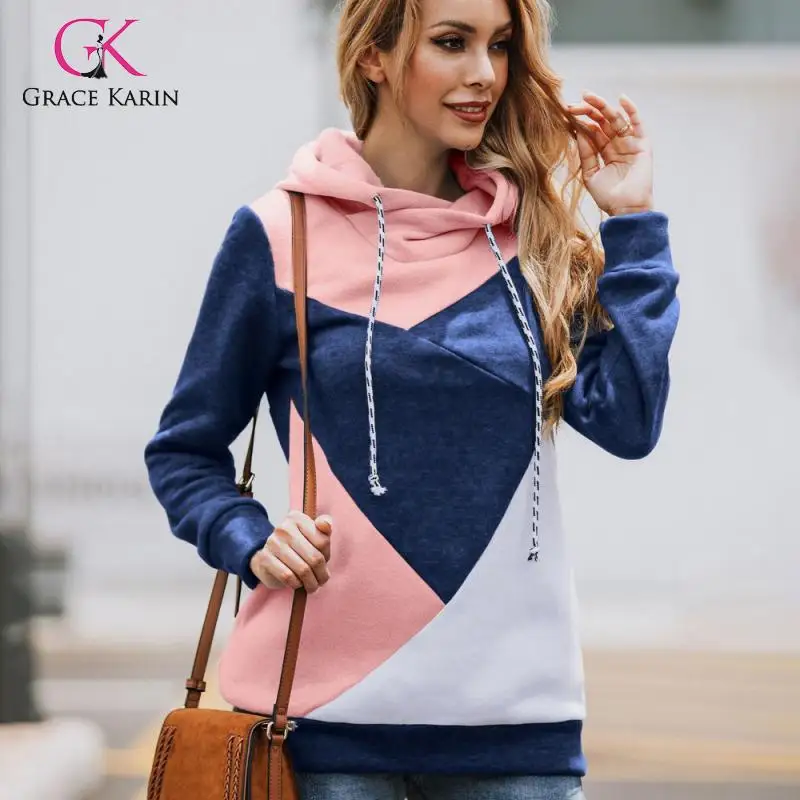 Grace Karin повседневные толстовки женские с длинным рукавом пуловер капюшоном топы
