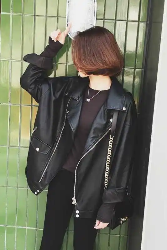 

LANMREM Laple collar sashes faux leather tide chic Leather Women's Jacket Korean Loose And Laple new product 2K2258