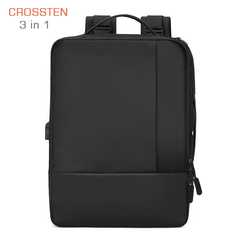 

Crossten 3 in 1 Multifunctional 15.6" laptop backpack Business Notebook Mochila Waterproof Travel bag USB Charging Shoulder bag