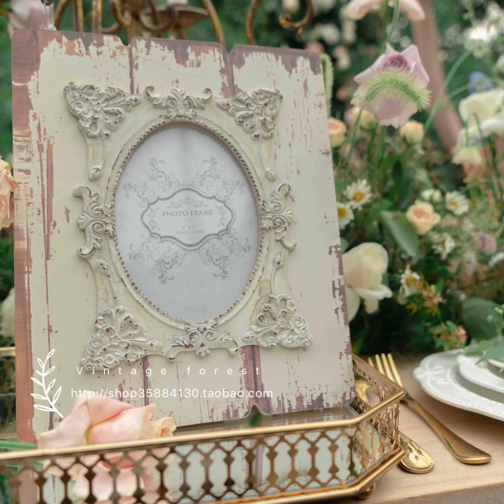 

European French Retro Distressed Imitation Wood Embossed Pattern 6-inch Photo Frame Photo Studio Wedding Table Home Decor