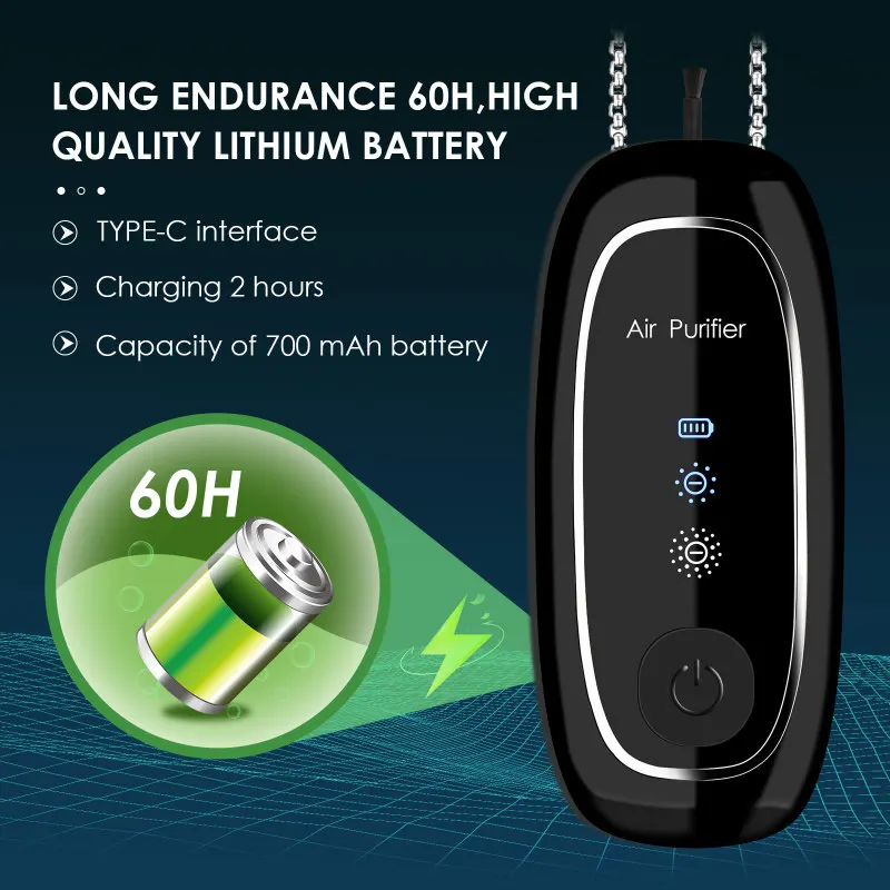

Portable Wearable Air Purifier Necklace Type-c Rechargeable Silent Air Freshener Remove Smoke And Other Uncomfortable Gases