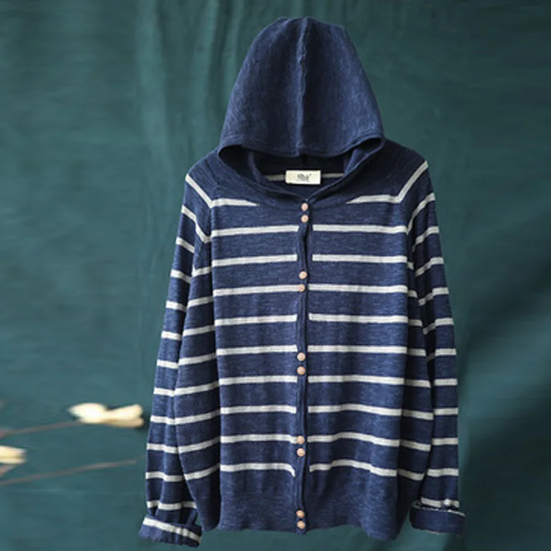 Johnature корейский Повседневный осенний полосатый женский кардиган с карманами и