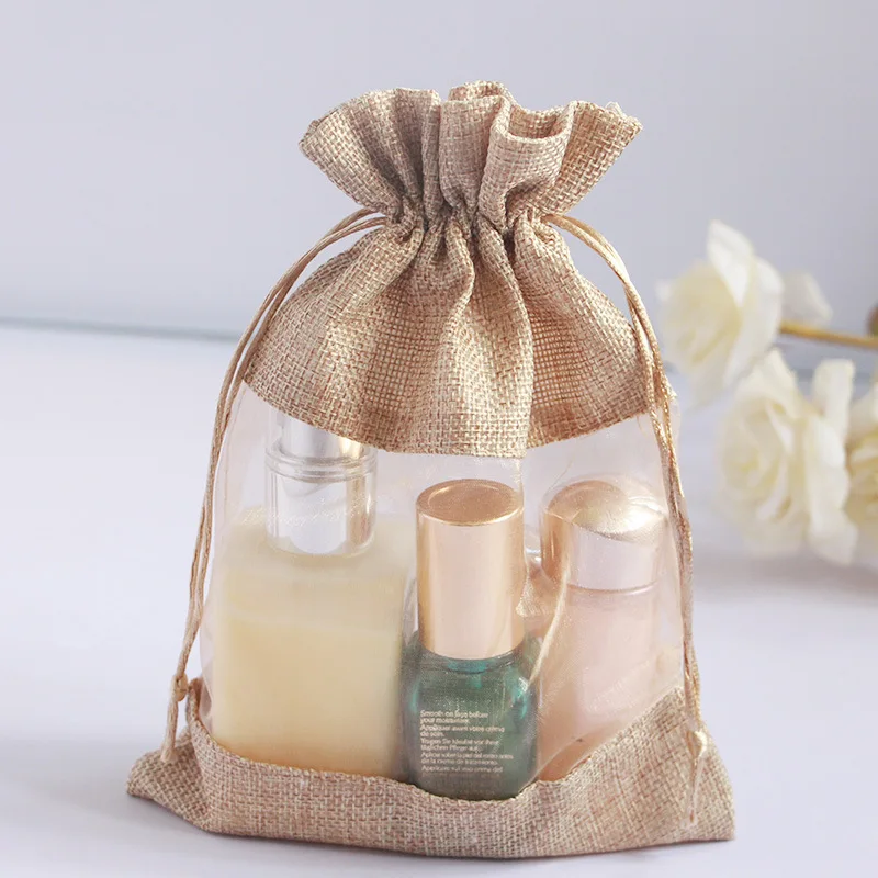 

1pc Burlap Bag with Drawstring|Burlap Bags See Through Window| Gift Bags Jewelry Pouches Sacks for Wedding Party and DIY Craft